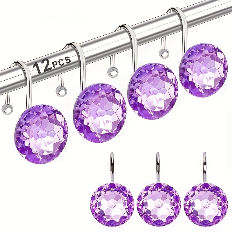 TEMU Set Of 12 Rust-proof 304 Stainless Steel Shower Curtain Hooks, Bathroom Hooks And Rings, Decorative Hooks And Rings, Bathroom Hardware