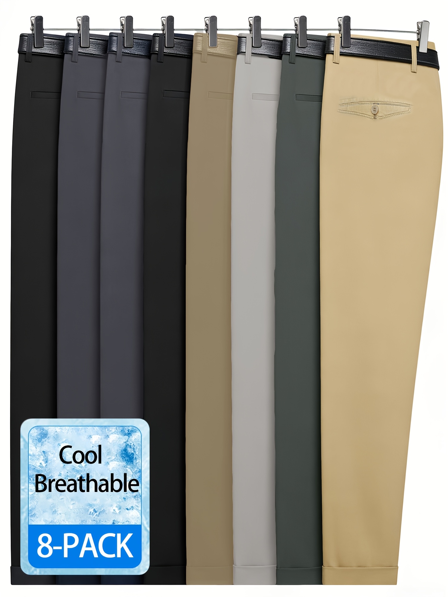 8pcs Of *'S Pants, Stretch *'S Dress Pants *'S Formal Trousers For Business  Banquets *'S Outdoor Golf, Fitness, Sports, And Hiking Pants * Dress Pants