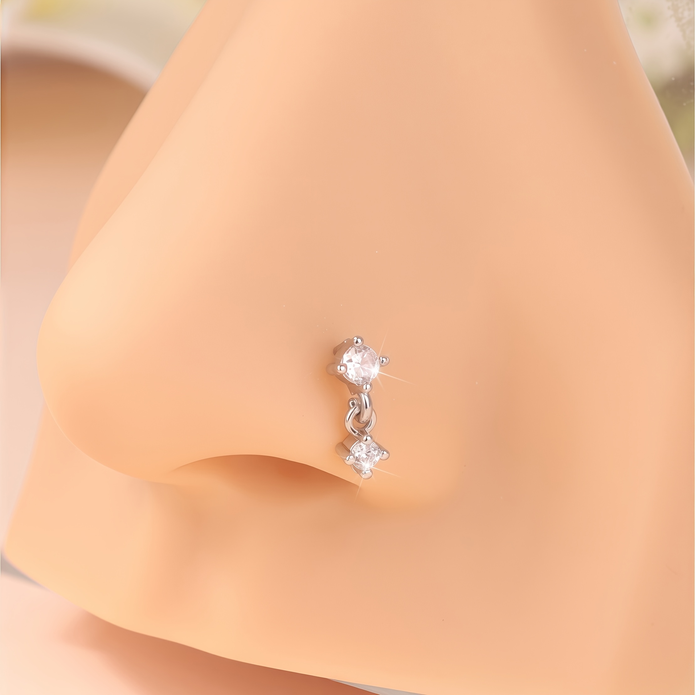 Image of 1pc Nose Rings L Shaped Nose Studs Ring Hypoallergenic Dangle Round Cubic Synthetic Zirconia Nose Studs Hoops Piercings Jewelry Gift For Women