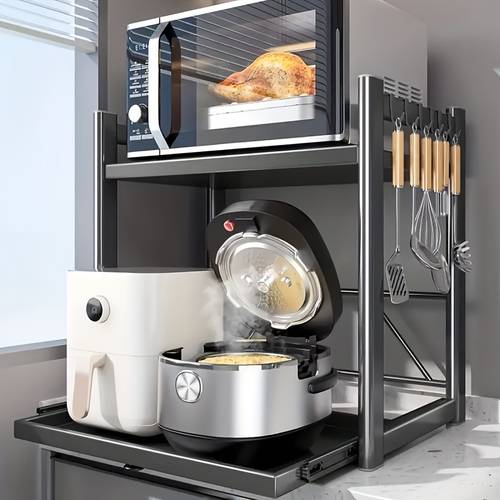 kitchen countertop organizer microwave stand microwave oven rack adjustable microwave stand with storage shelf heavy duty with 6 hooks holder for kitchen countertop storage drawer units