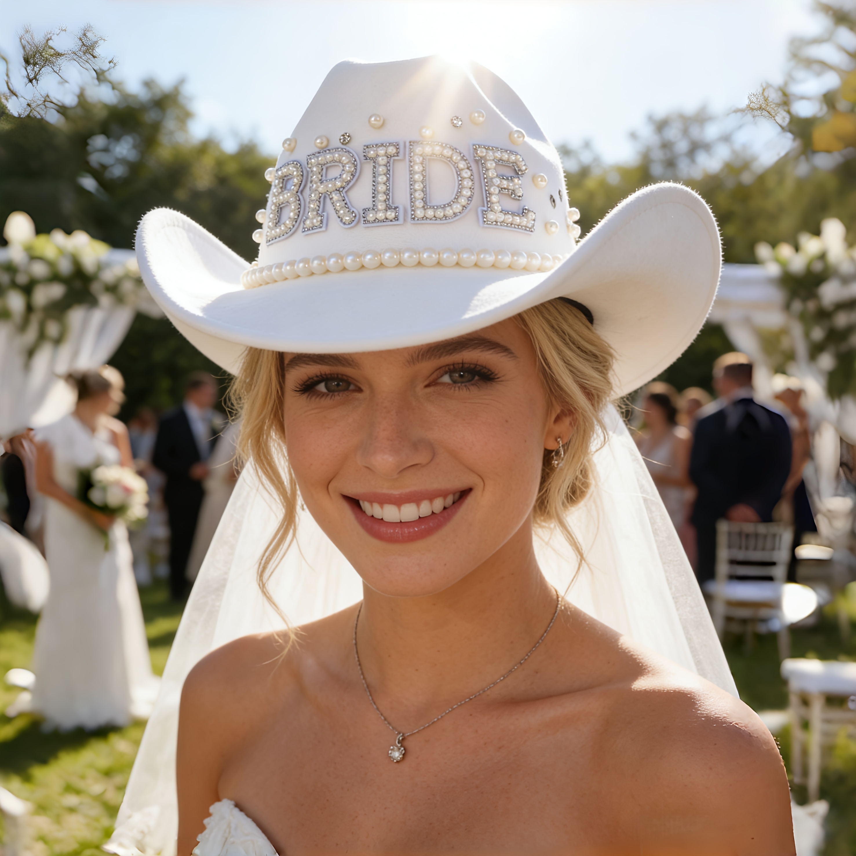 bridal white cowboy hat with rhinestones bride western style felt cowgirl hat with veil for bachelorette parties bridal showers and weddings