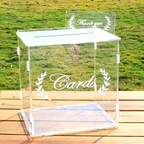 1pc wedding card box with locking clear acrylic card box gift card box money box holder for wedding anniversary party rustic wedding decor birthday graduation supplies