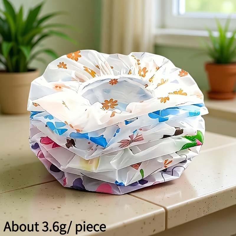TEMU 8pcs, Adjustable Printed Bath Cap, Simple And Lightweight Design, Reusable, With Elastic Band, Suitable For Ladies In Spa Salons, Bath Cap For