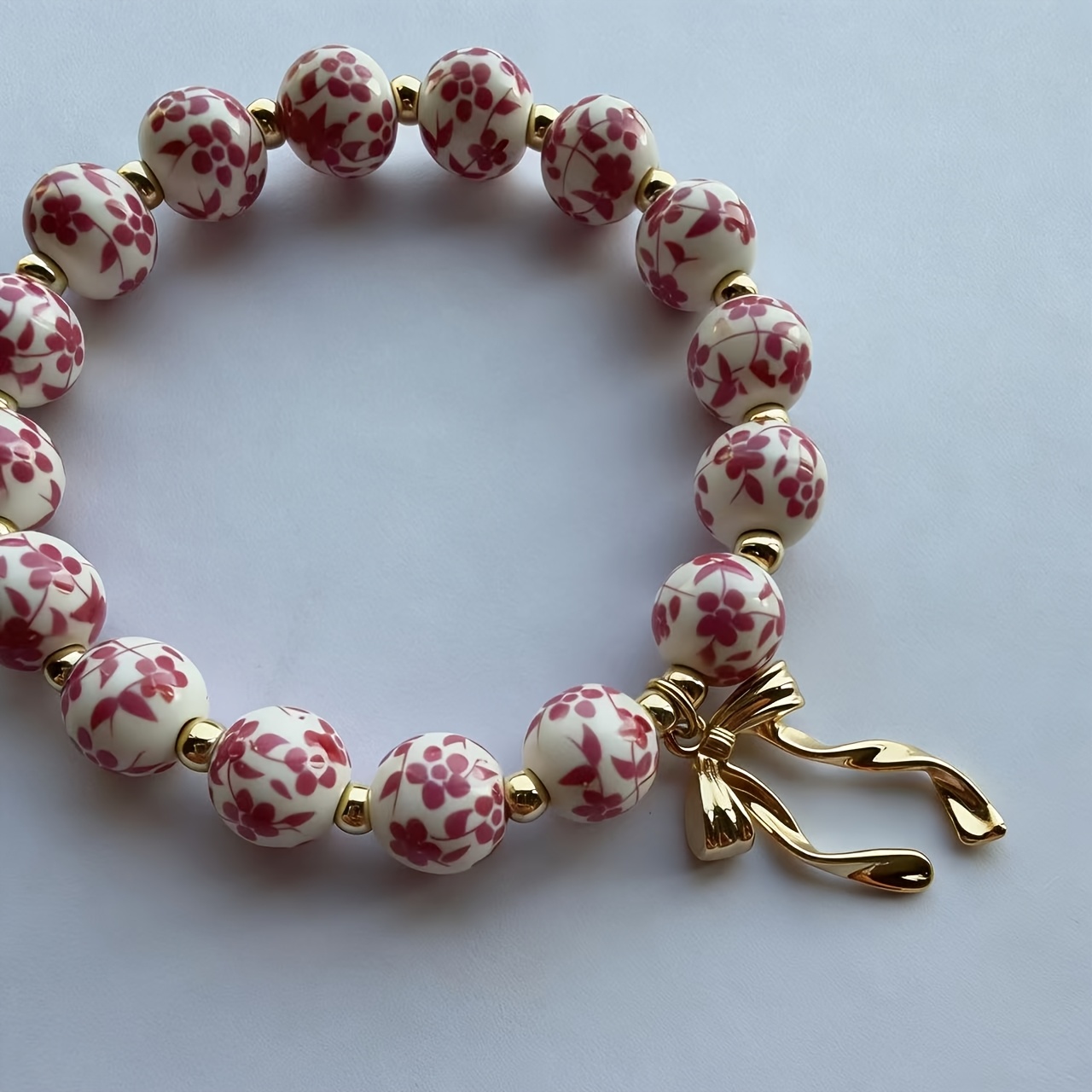 TEMU 1pc Pulsera Retro y de Cerámica de Porcelana con Cuentas Florales, Aleación, Cruz, Pequeño Colgante de Flor, Adorno de Adecuado para el Uso