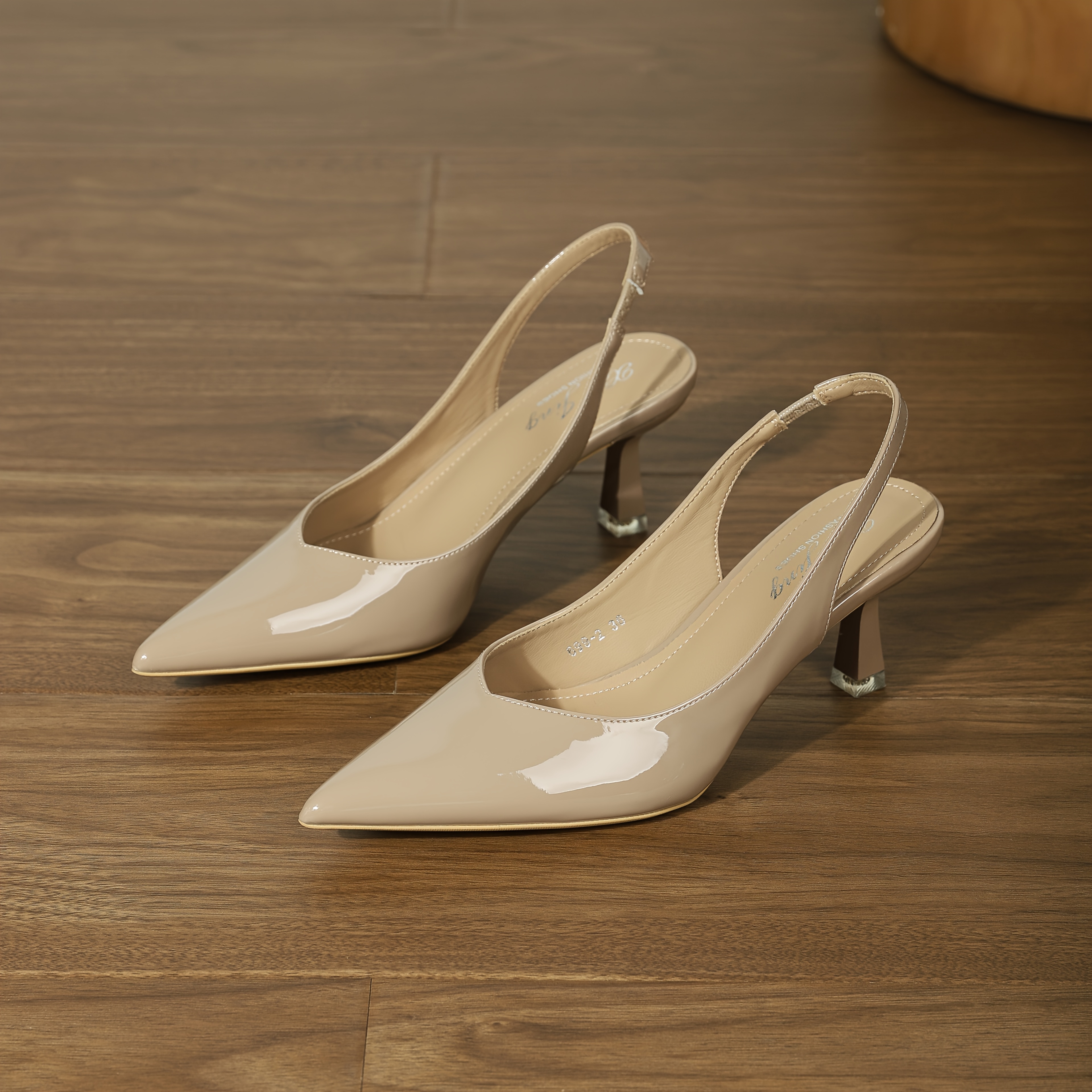 Image of French Pointed Patent Slingback High Heels Women's Wine Glass Heel Commuter Slingback Sandals Nude Temperament Single Shoes, Women Shoes