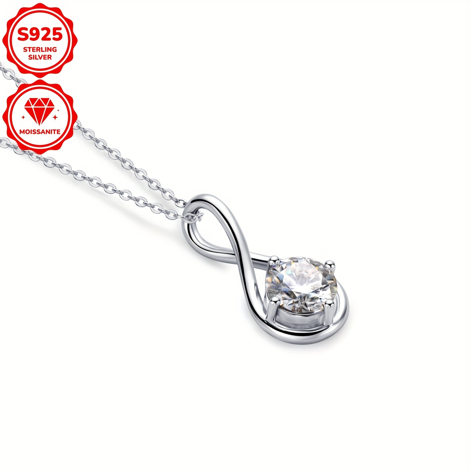 1pc 2ct moissanite pendant necklace elegant 14k golden plated 925 sterling silver moissanite pendant necklace 8mm   infinity theme synthetic stone simple   jewelry 2ct total weight 20inch chain with for wedding birthday christmas   details 4