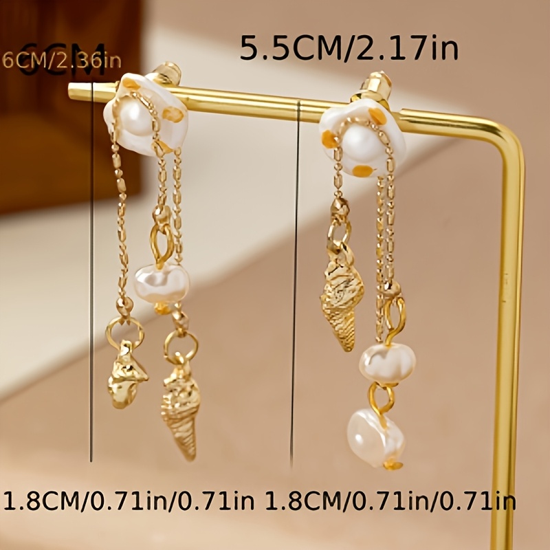 Niche Design Imitation Pearl Tassel Stud Earrings