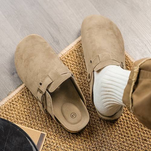 zapatillas de media caña para hombre con gruesa y punta cerrada, estilo pareja y