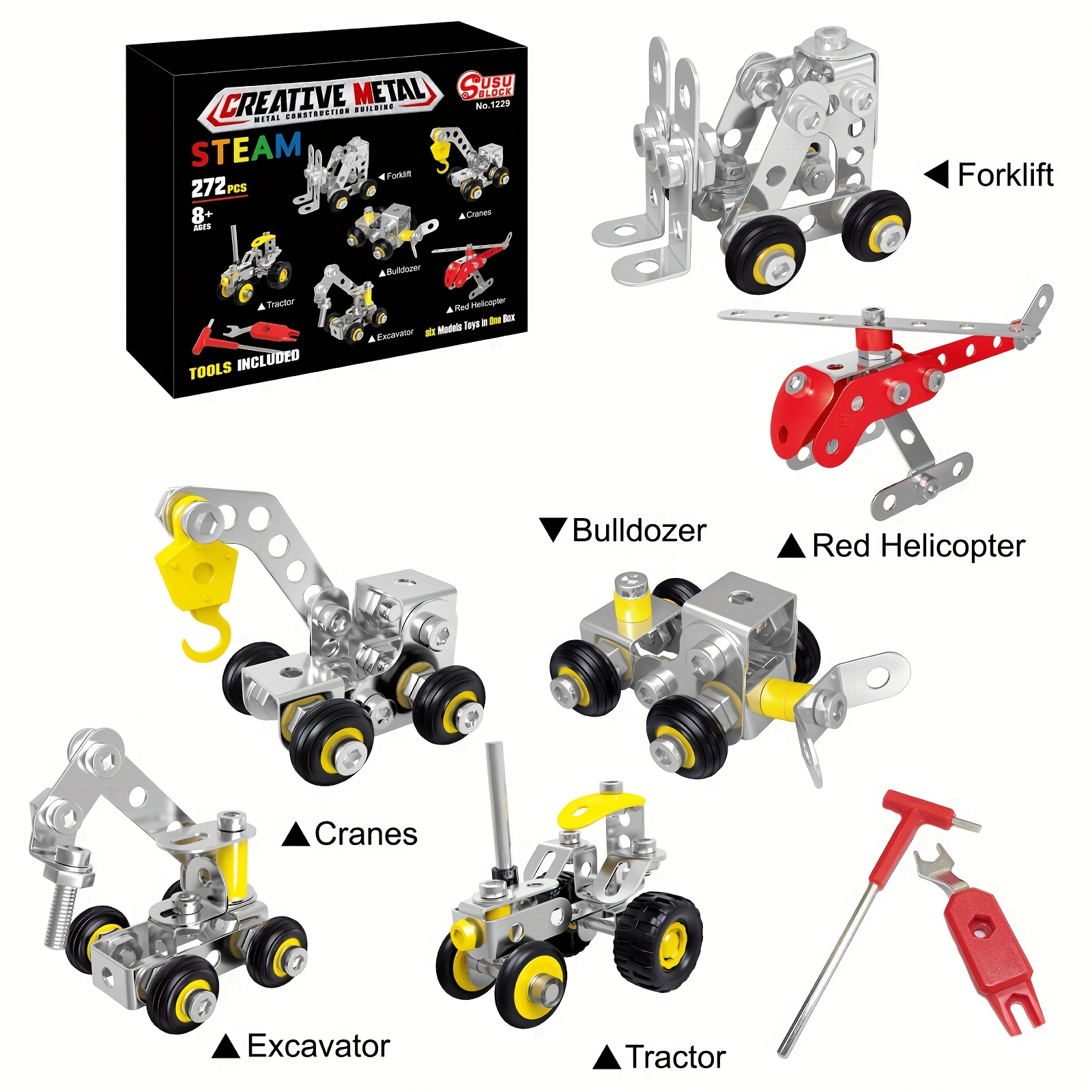 272pcs Metal Building Blocks, 6-in-1 Assembly Diy Engineering Educational Steam Learning Toy 8+, Perfect Thanksgiving And Christmas Gift