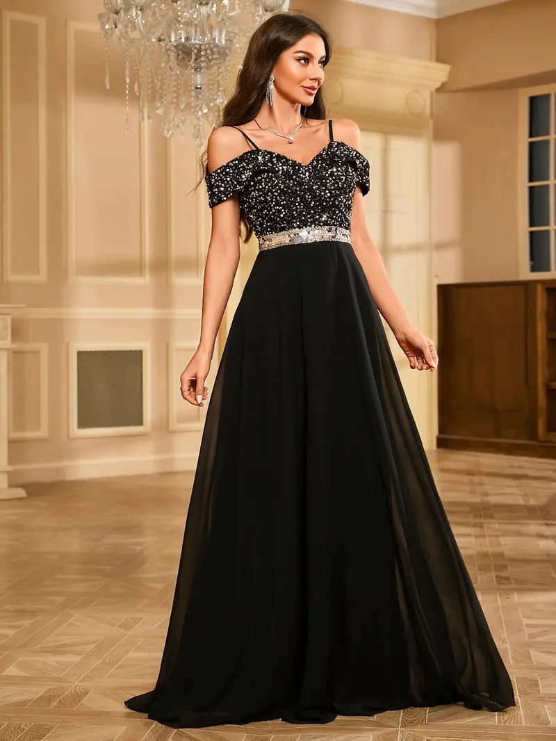 sequin chiffon overlay dress Black Sequin Chiffon Overlay Stretch Dress