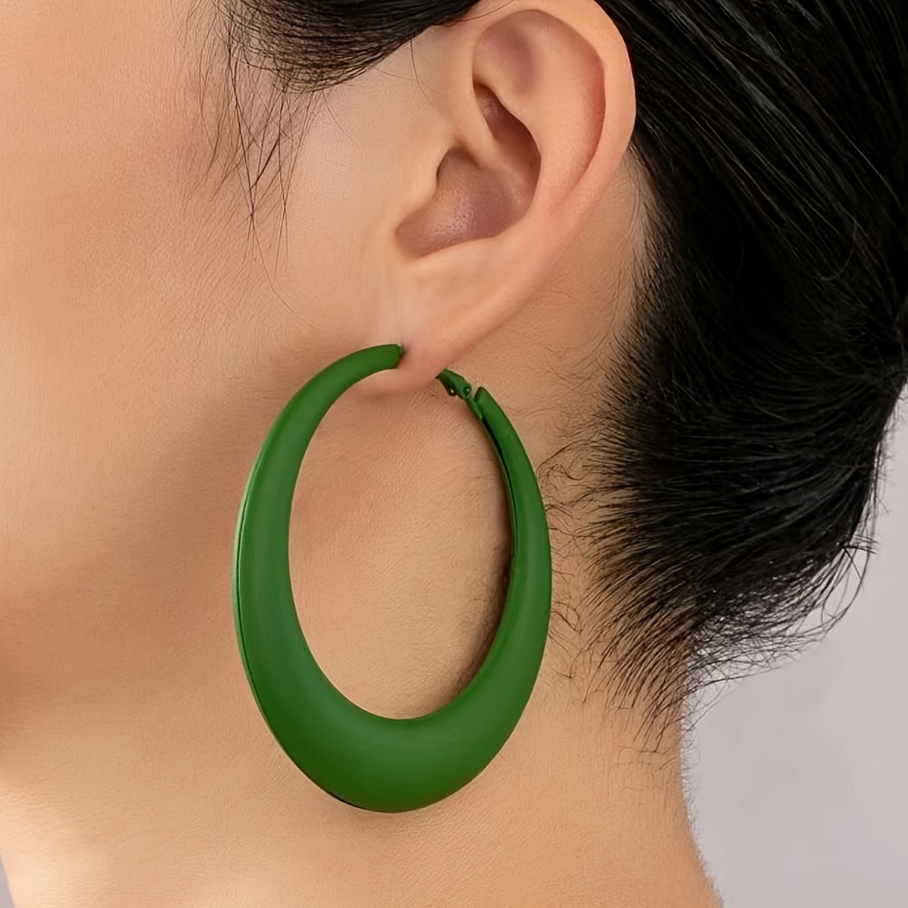 

Green Iron Hoop Earrings - Vintage & Hip Hop Style, Large Circle No Plating Design, Simple Chunky Hoops For Daily & Party Occasions - 1 Pair