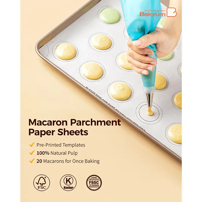 100 sheets heavy duty non stick pre cut parchment baking paper 12x16 inch macaron printed with rounded corners non toxic natural pine resin wood based for oven air fryer steaming bread cupcakes holiday baking halloween christmas easter thanksgiving safe for sensitive light beige individually wrapped Product details 4