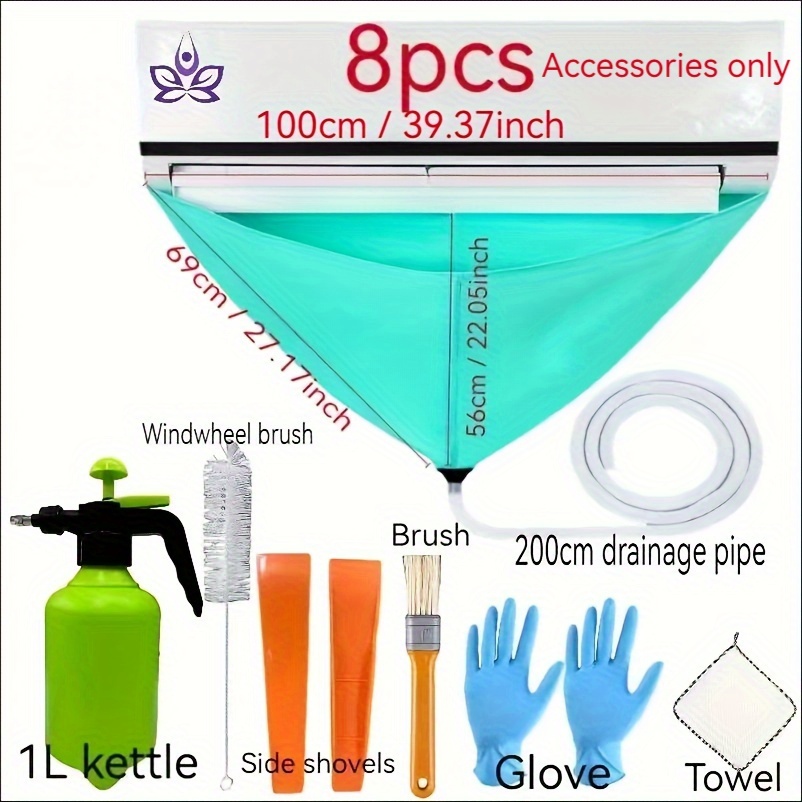 TEMU Set di Copertura per Condizionatore d'Aria da 8 Pezzi + Bottiglia Spray + Spazzola per Ventilatore + Due Raschietti + Un di Guanti + + Spazzola,