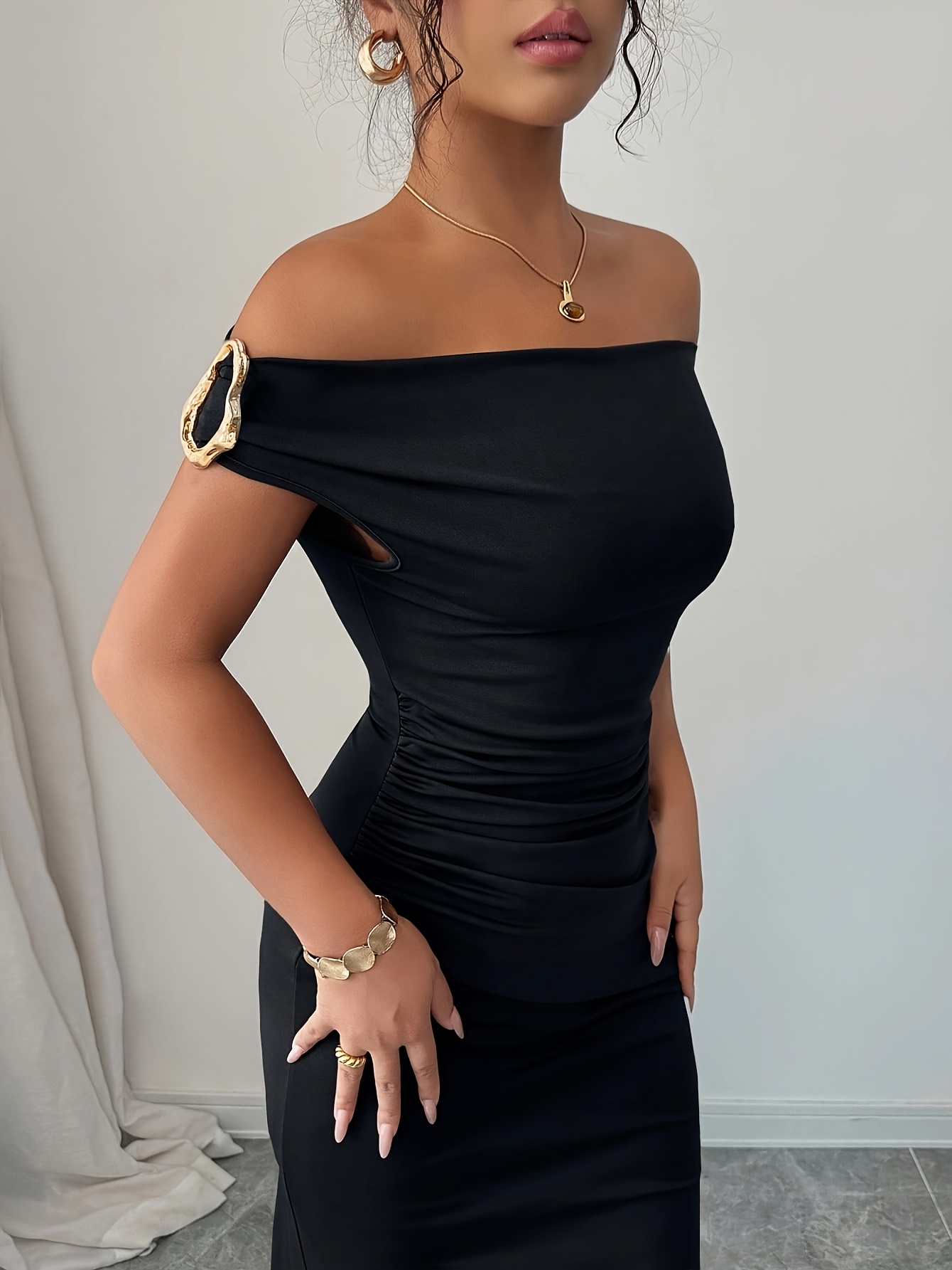formal tight black dress Tight Long Formal Prom Dress with V-Neck main image 1