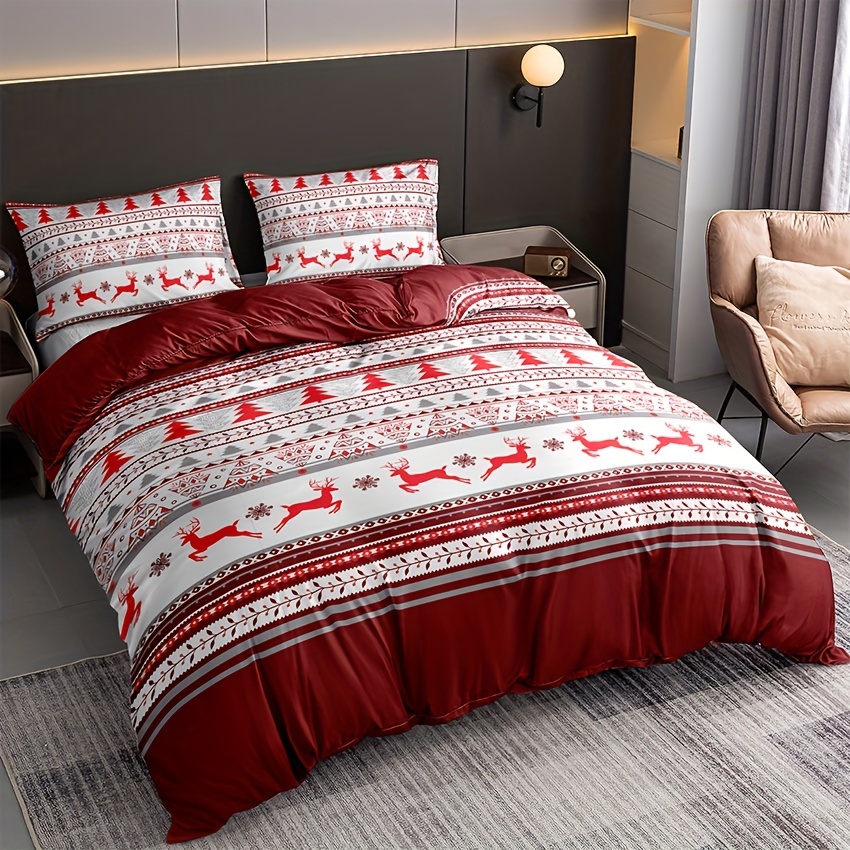 Parure De Lit Père Noël Polyester Imprimé 3D, Housse De Couette, 2 Taies D' Oreiller Et Drap De Lit, Décoration De Chambre De Noël, Taille Queen | Leroy Merlin