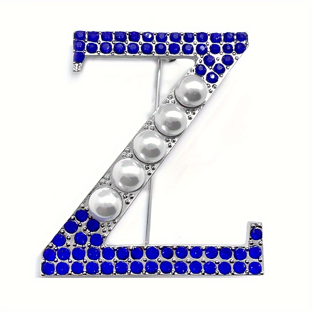 

Decorative Pin| Elegant "z" Letter Brooch With Blue & Clear Gemstones - Zinc Alloy, Sorority Pin For Phi Zpb, Sports Jewelry