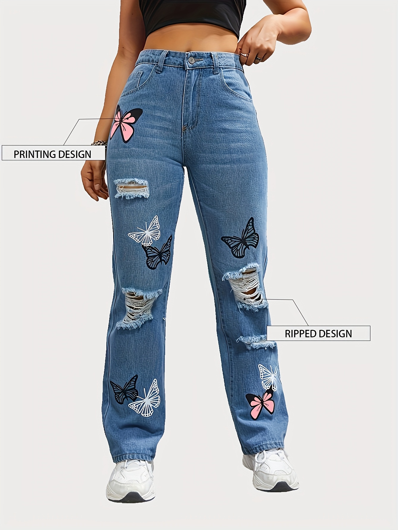 Strappati Ragazza Jeans Larghi Donna Strappati Pantaloni Online