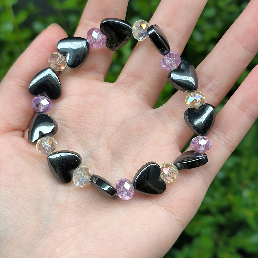 TEMU Hematite Heart - 1pc Natural Hematite Heart Handmade Beaded Bracelet, " To Your Heart" - Inspiration Unique Bracelet, Vintage Fashion Jewelry