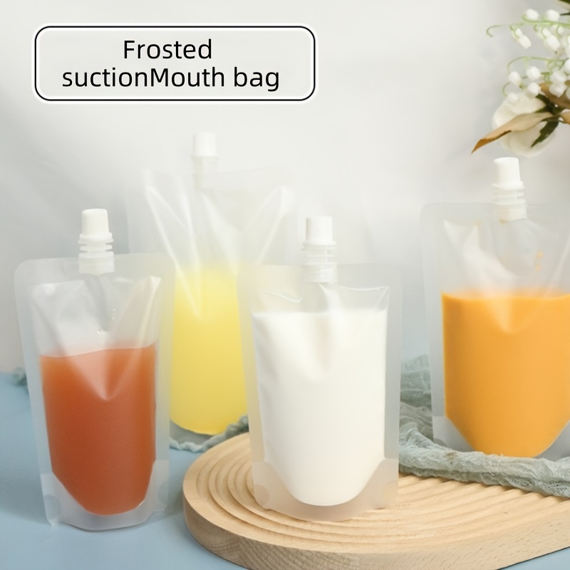 

50pcs Frosted Style Nozzle Bag, Matte Liquid Bag, Disposable Beverage Soy Milk Packaging Bag, Self-standing Nozzle Bag, Liquid Packaging Stuff