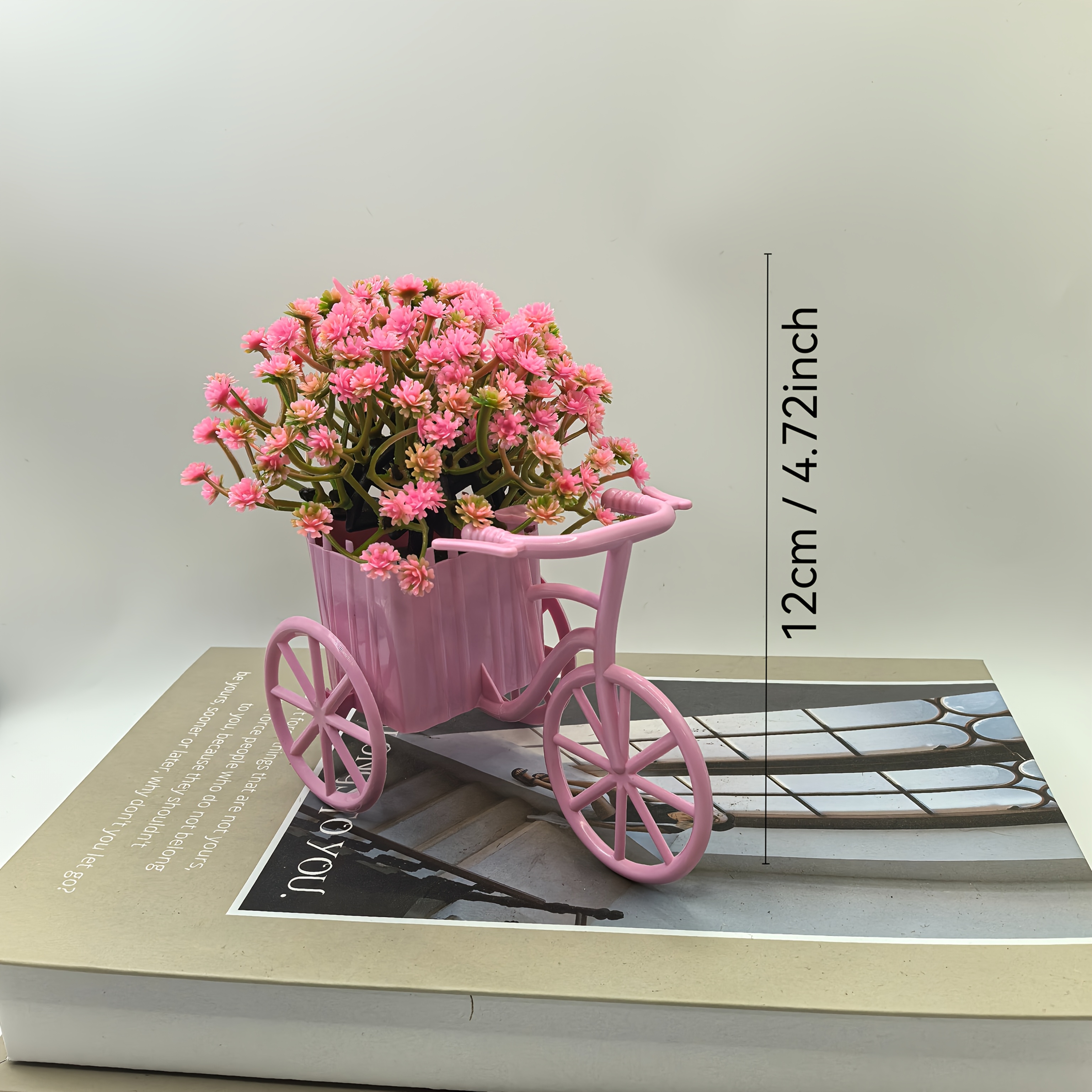 1pc Plastic Mini Bicycle Flower Basket Artificial Bonsai Desktop Decoration Ornament Simulated Green Plant Room Decoration