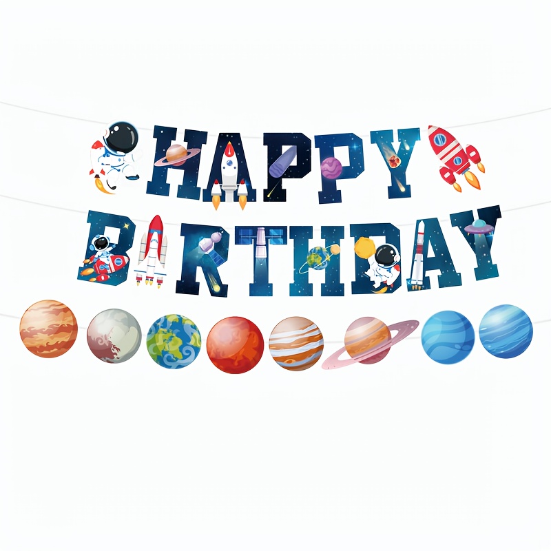 Image of 3pcs Birthday Party Decorations, Party Supplies, Space-themed Happy Birthday Banner Featuring , , And Planets, Space-themed Parties And Birthday Celebrations.