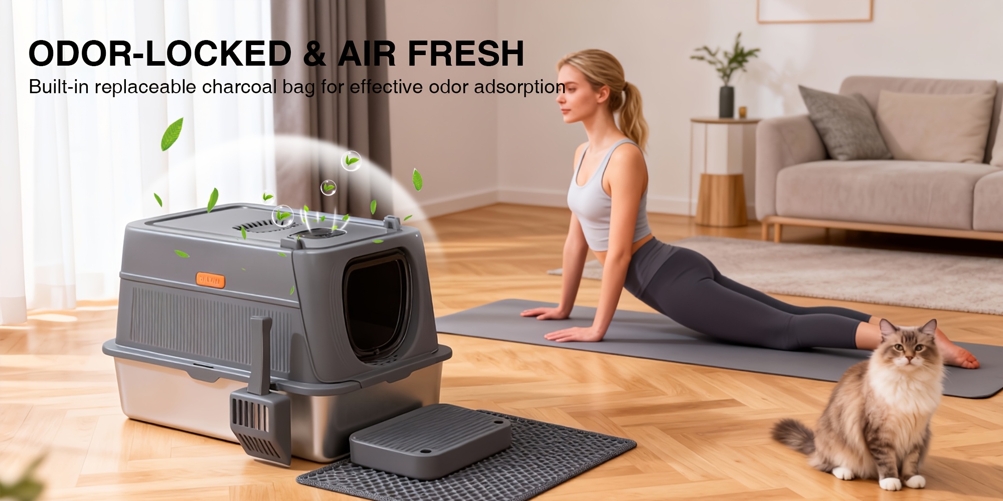 CITYLIFE Oversized Stainless Steel Cat Litter Box, Completely Covered Cat Litter Box with a Lid, Collapsible Anti-Splash Cat Litter Box Featuring a Front Flap Door, Indoor Cat Toilet, Superior Odor Control Pet Toilet