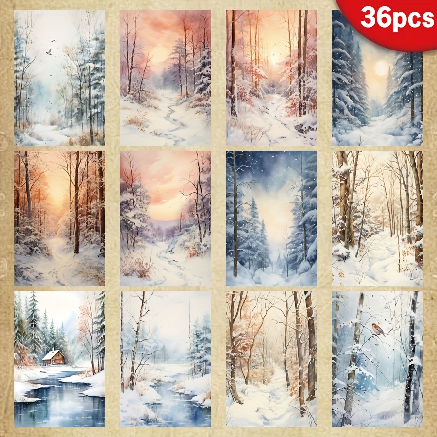 

36-pack A5 Uncoated Recyclable Winter Forest Theme Scrapbook Paper For Diy Crafts, Handmade Greeting Cards, Bullet Journals, And Decorative Packaging