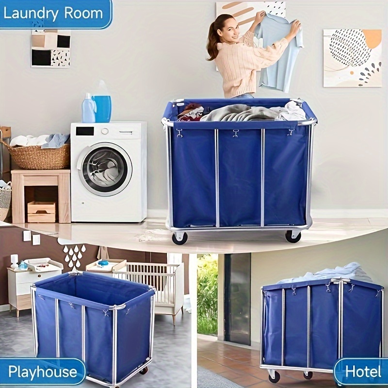 

Basket Laundry Trolley On Wheels, Capacity Up To 400 , Suitable For Home Laundry Sorting, Rolling Laundry Basket With Removable Oxford Bag And Rack, Capacity Up To 330 Lbs, , Blue.