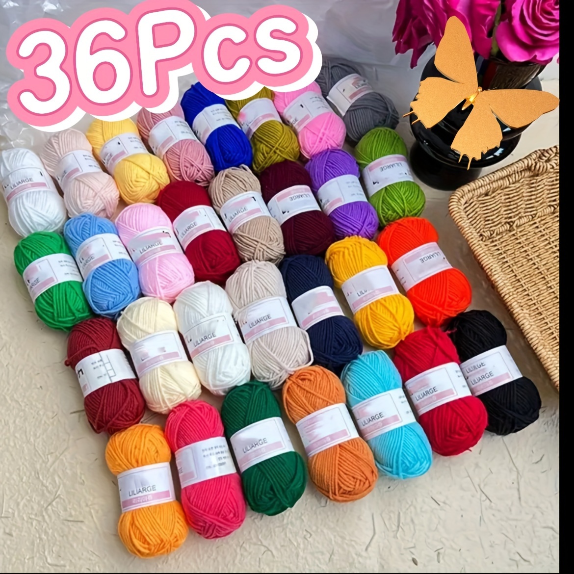 

Mixed Yarn Set -36 * 25g Ball, 4 Of Cotton Thread Suitable For Crochet And Knitting, Suitable For Diy Handicrafts, Small Bags, Accessories, And Dolls.