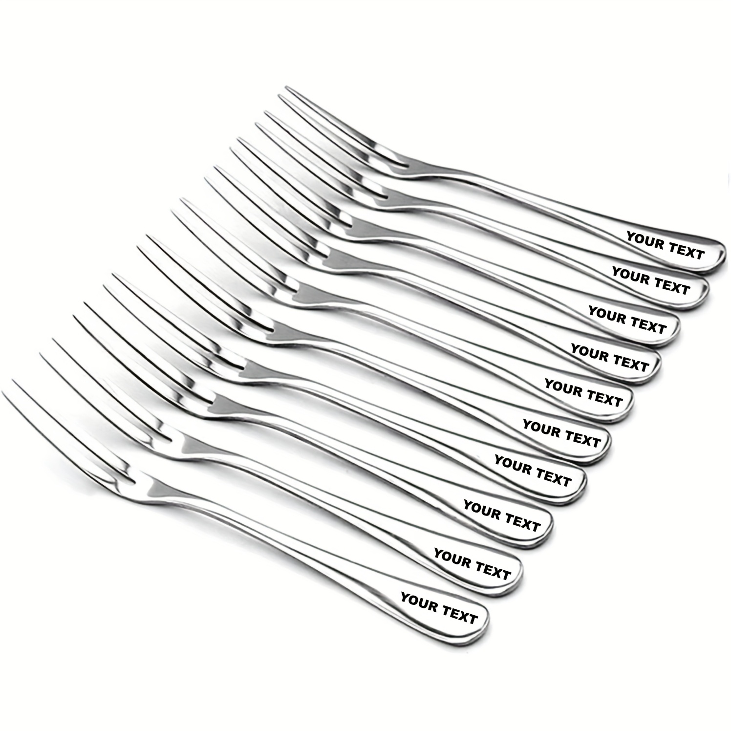 TEMU Personalized Customization, Stainless Steel Dessert Fork Set, Fork With 2 Teeth For Tasting Appetizers, Portable Cocktail Salad Fruit Fork,