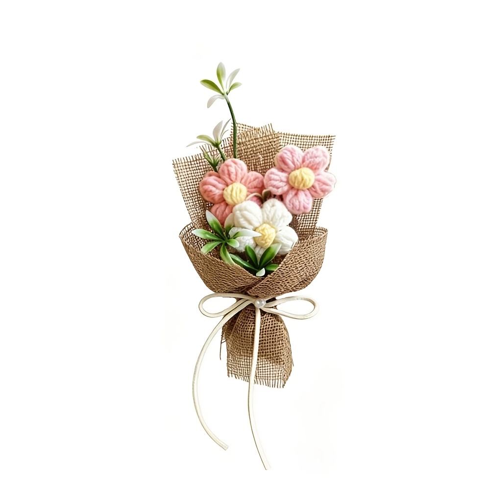 TEMU Mini Hand-crocheted Bouquet, Realistic Miniature Floral Arrangement, Suitable For Wedding Table Flowers, Valentine's Day Gifts, Birthday Party
