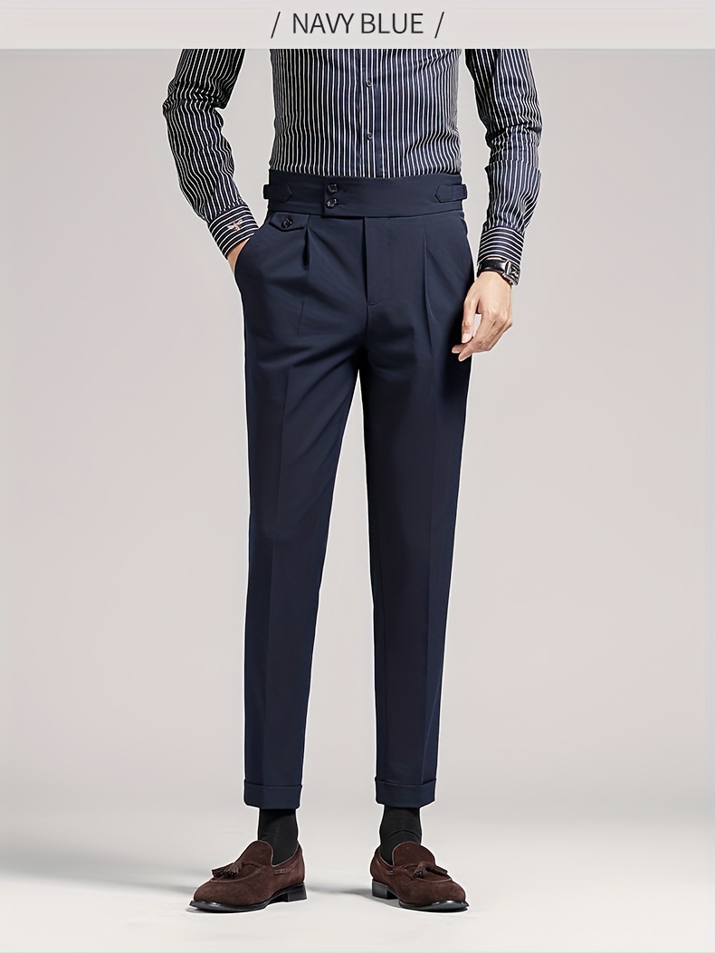 mens solid cropped business slacks versatile draping trousers for spring and fall light business style details 1