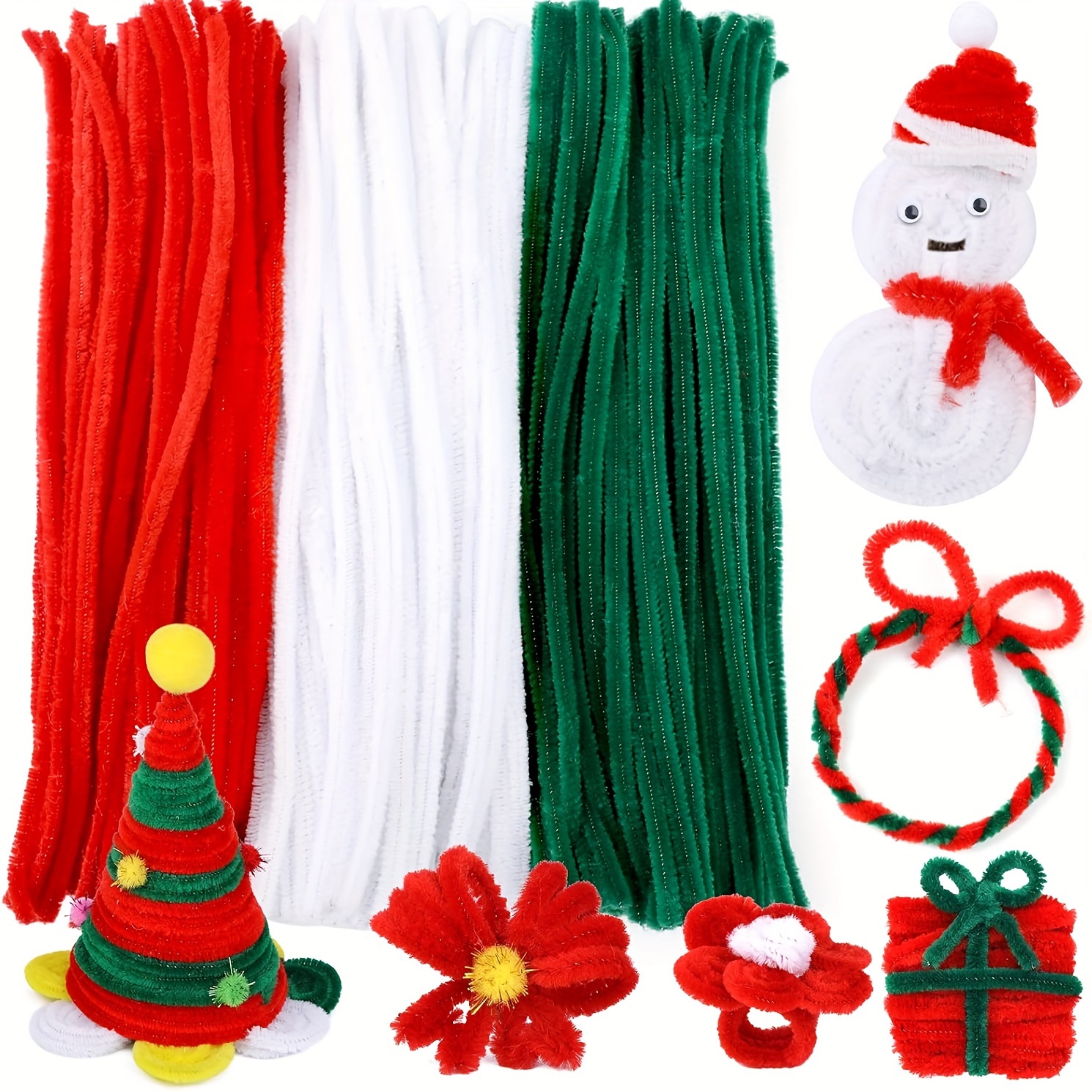 

150pcs Christmas Craft Cleaners Set - Polyester Chenille In Red, & For Diy Christmas Decorations, - For Projects