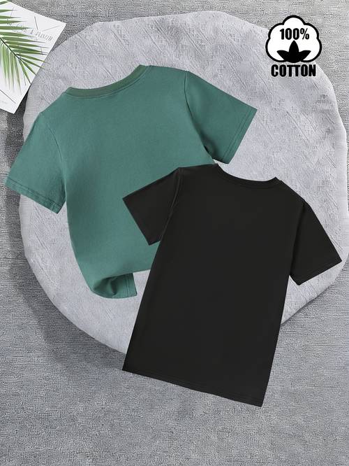 2pcs boys summer short sleeve fnjoy surfing skateboarding cartoon print cotton t shirt