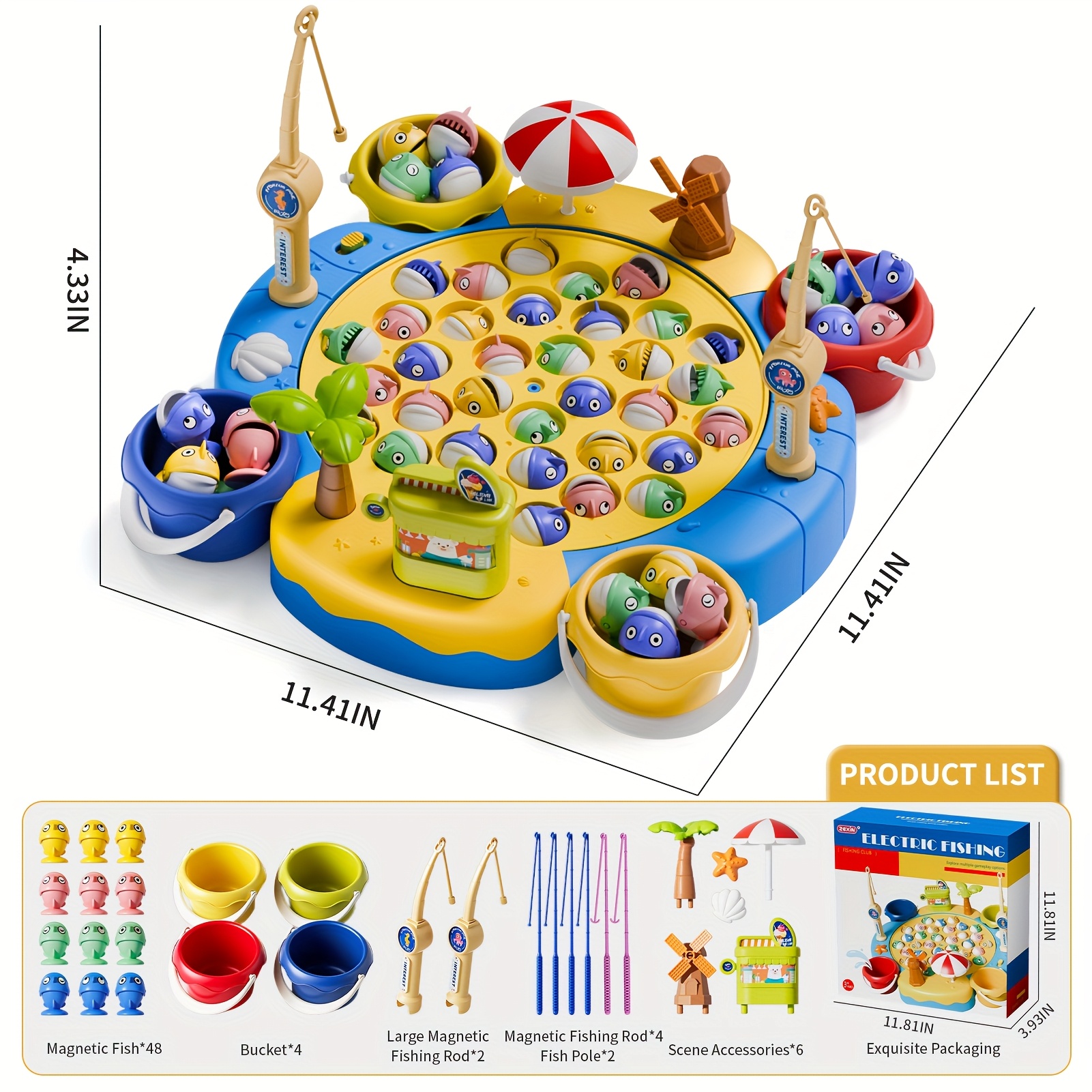 TEMU 66pcs Magnetic Fishing Board Game, Ocean Theme Rotating Multi Player With Fishing Rods, Educational Birthday Gift For .