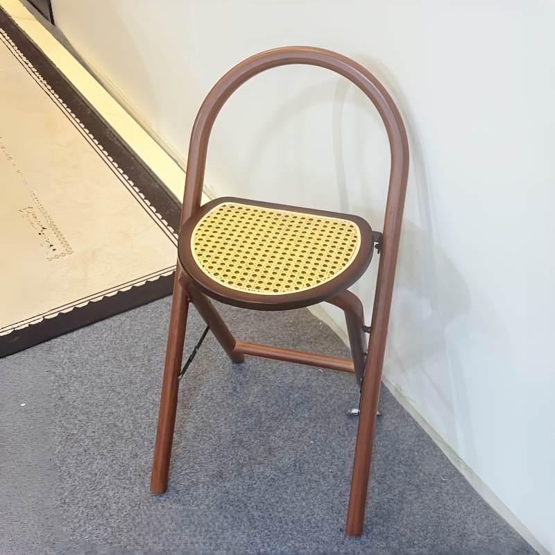 1pc, Bamboo Portable Rattan Folding Stool with Handle, Home Dining Chair, Vintage Style Leisure Chair, Space Saving - Perfect for Restaurant, Living Room, Kitchen, Bar, Dormitory