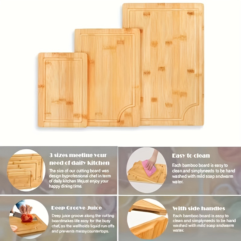 3pcs bamboo cutting board set with juice   thick   chopping boards for meat veggies   handle   gadgets gift details 3