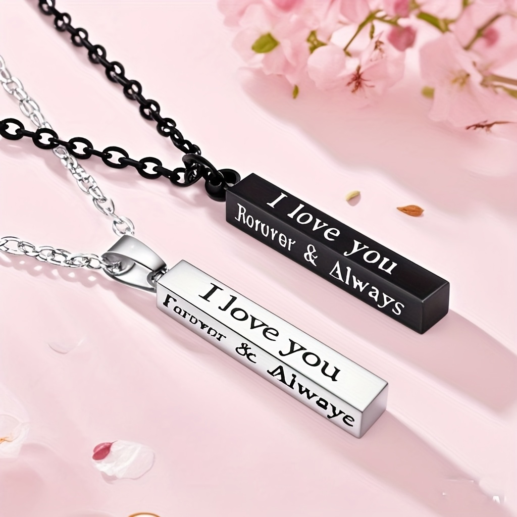 TEMU And Necklaces For Couples Boyfriend Girlfriend Stainless Steel Engraved Lettering Promise Relationship Matching Couples Necklace Rings Valentine Day Gift