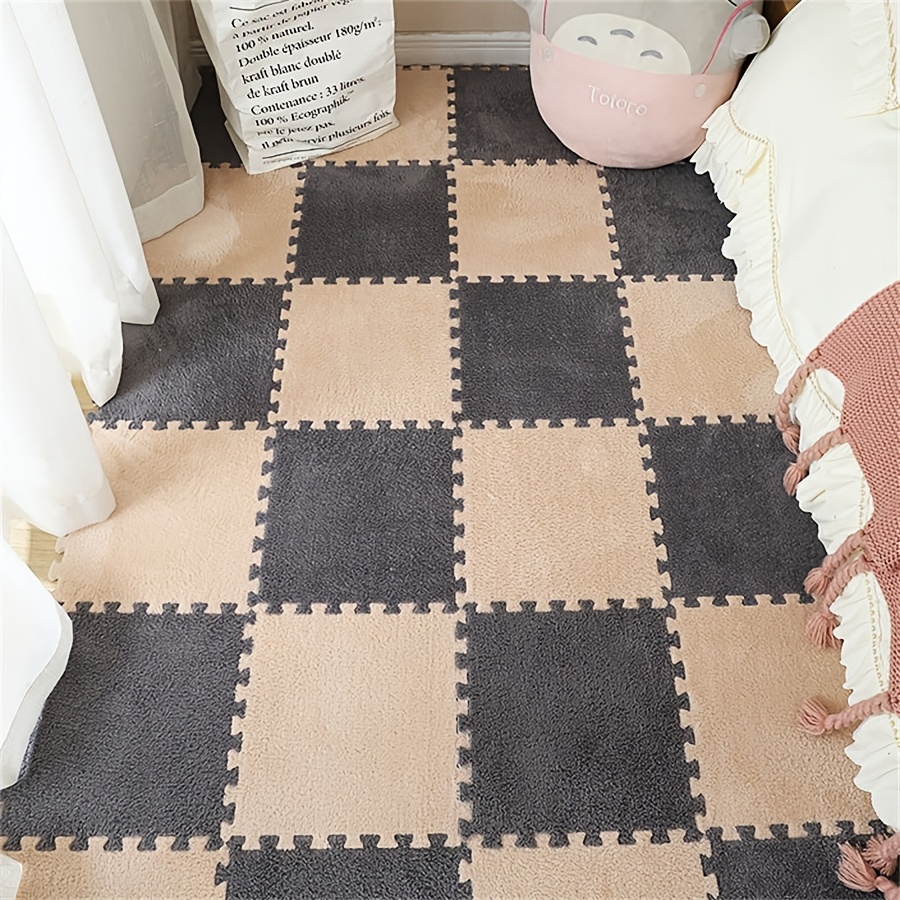 50pcs Bedroom Full-coverage Plush Rug, Velvet Surface Floor Mat, Crawling Mat, Large Area Puzzle Mat For Home Use, 11.8 X 11.8 Inches
