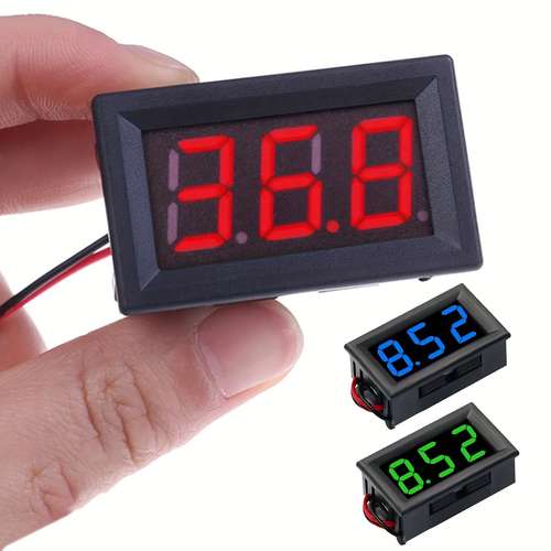 EeeKitOnline 2-Pack 12V Digital LED Voltmeter – Blue Display, Mini Waterproof Gauge