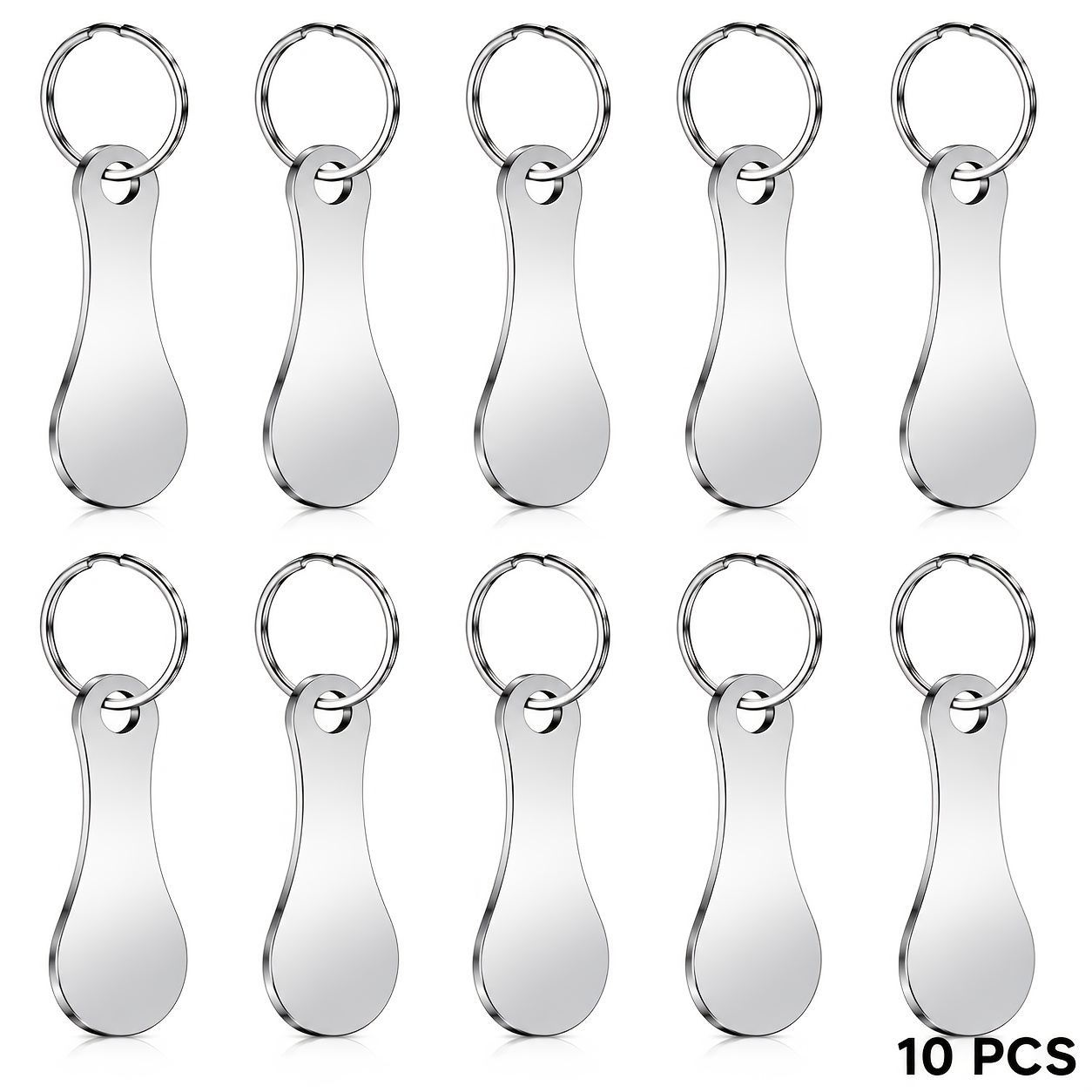 Image of 10pcs Stainless Steel Shopping Cart Keychains, Detachable Supermarket Cart Keys With Key Rings, Durable