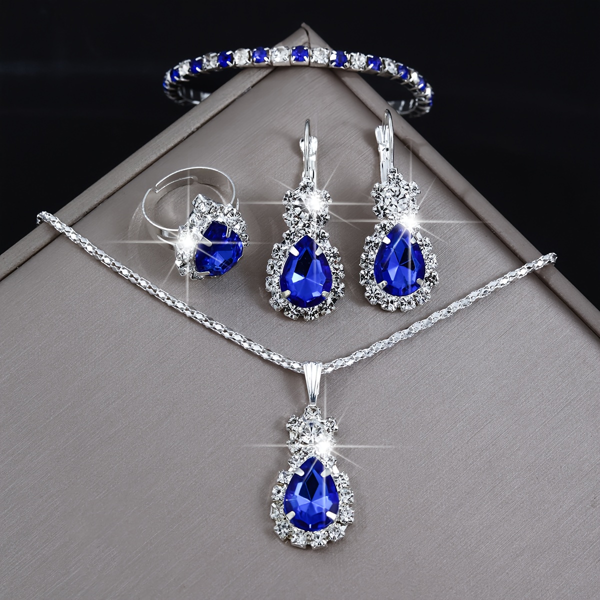 5pcs Fashion Women's Colorful Teardrop-shaped Design Stainless Steel Jewelry Set: Necklace, Bracelet, Earrings, Ring Combination Set, Perfect As A Holiday Gift For Her