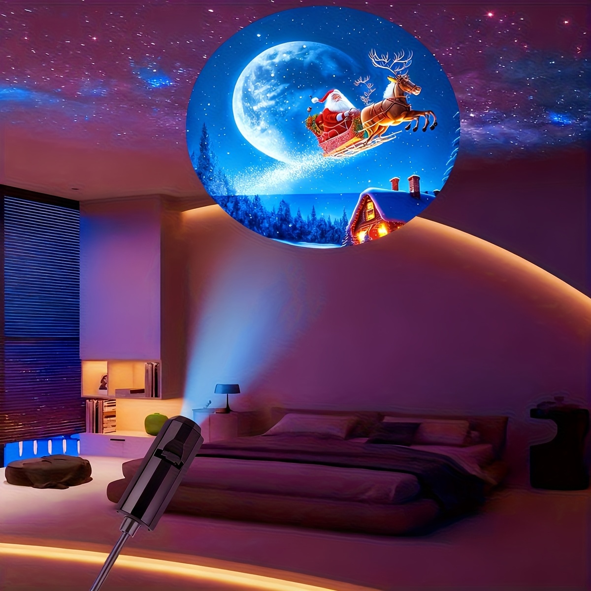 christmas projector light santa claus sleigh and reindeer usb powered led projection light photo backdrop wall decoration light live streaming background bedroom ceiling decorative light room night light wedding and proposal scene decoration Product details 3