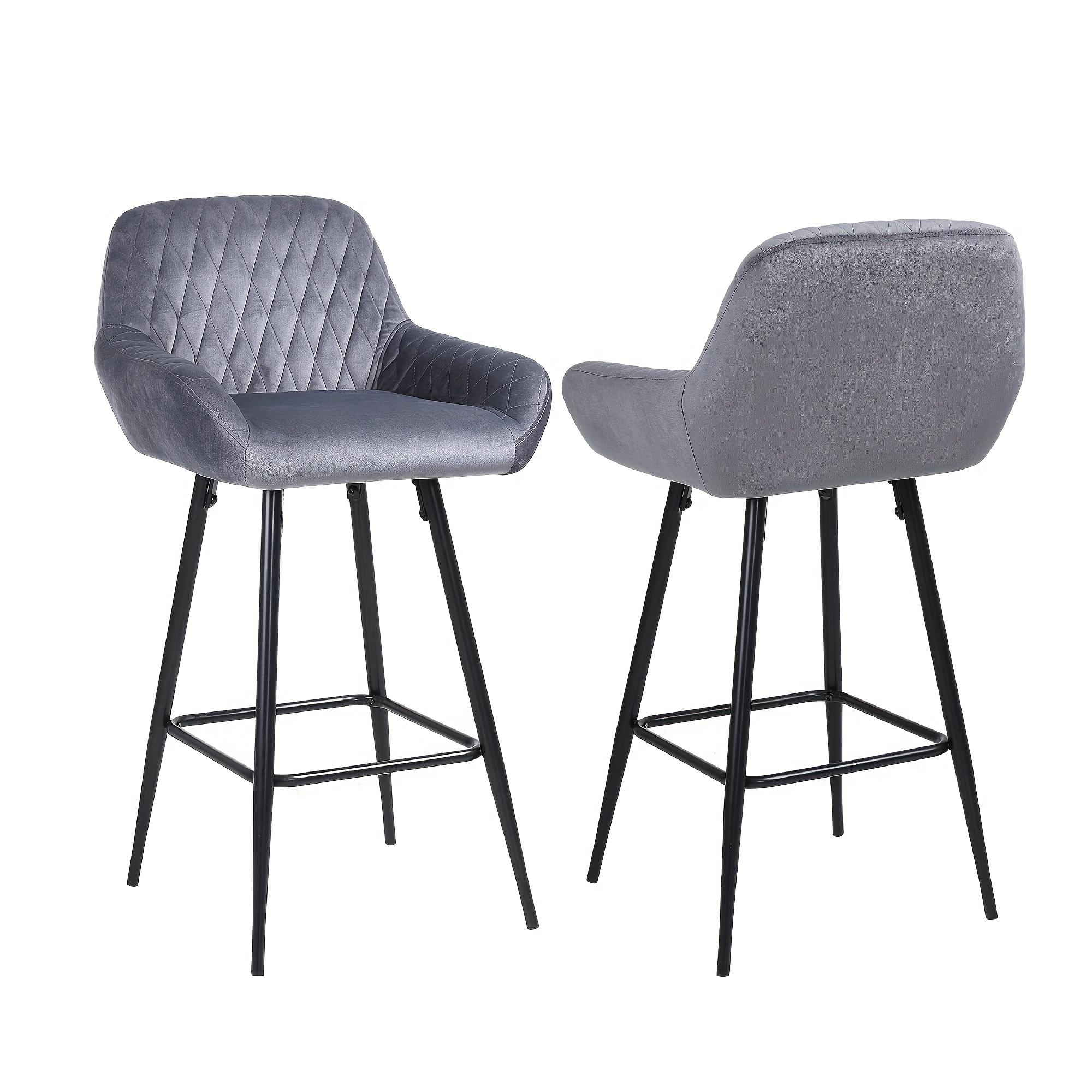 Velvet Fabric Bar Stool Set with Integrated Backrest