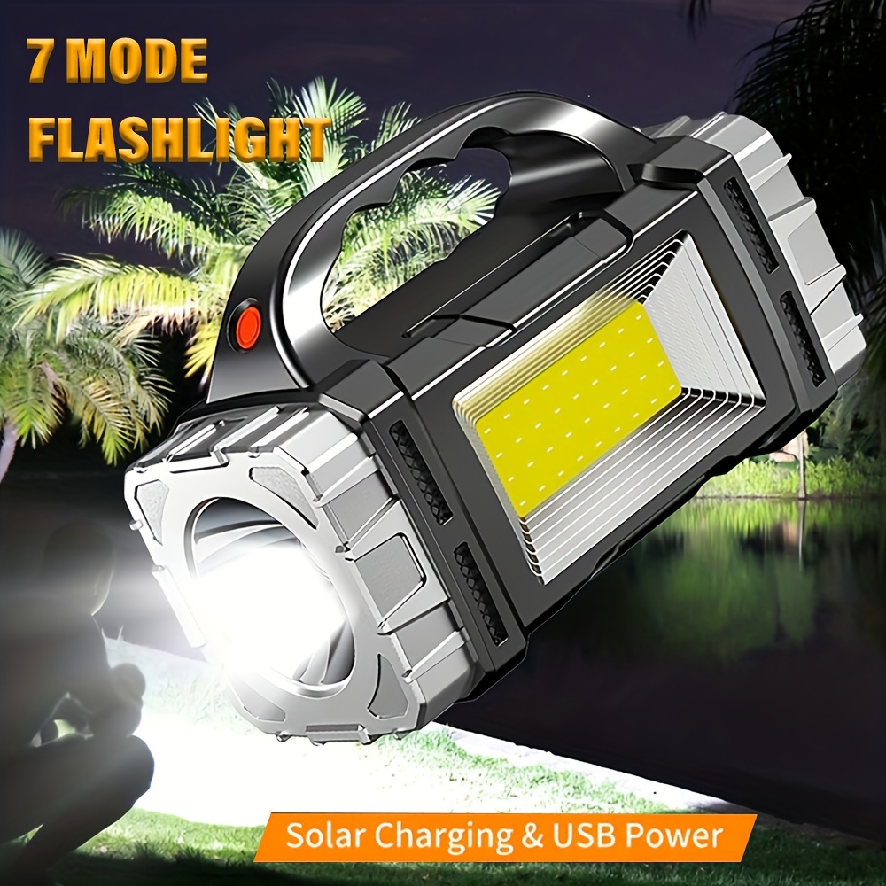 

Solar & Usb Rechargeable Led Flashlight, Portable Multifunctional Light Emergency With Side Light For Camping, Fishing, Hiking