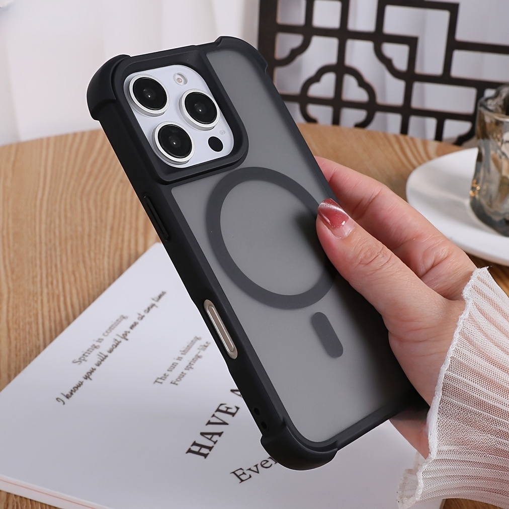 Phone Case: Luxury Matte Clear Four-Corner Skin-Feel Magnetic Phone Case for iPhone 16 15 14 13 12 11 Pro Max Plus Soft Back Cover