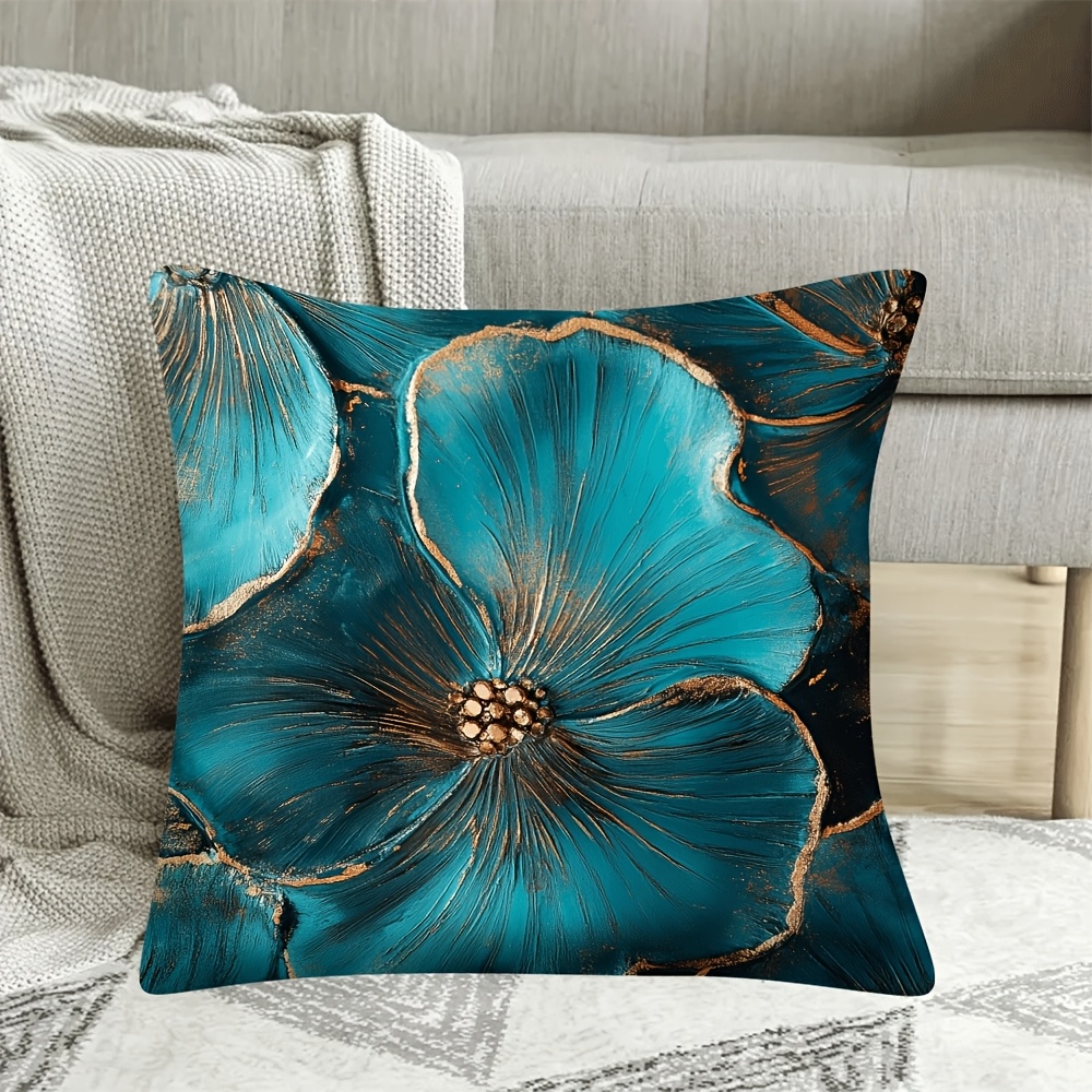 

1pc Vintage Style Turquoise Lotus Leaf Petals Pillow Cover, Short Plush Polyester, Machine Washable, Zipper Closure, Decorative Cushion Case For Room Types, 18x18 Inches