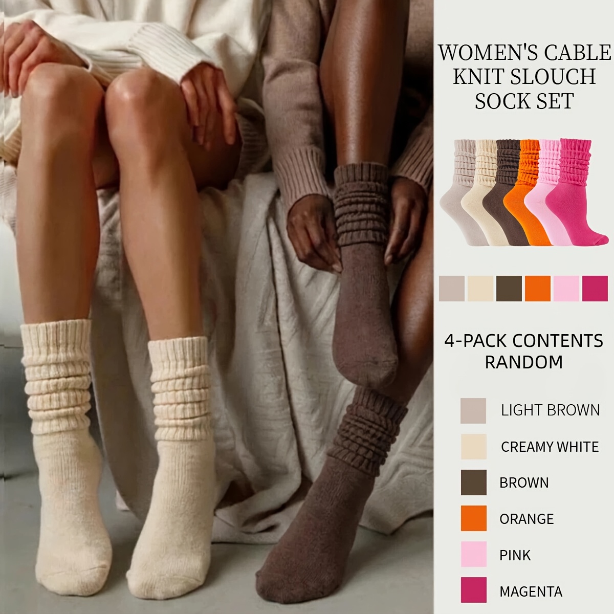 Image of 4-pair Women's Thickened Warm Mid-calf Socks Suitable For Autumn/winter, Thermal Socks With Random Solid Colors, Casual & Dressy For,, Casual Attire - Hand Washable Cozy Footwear