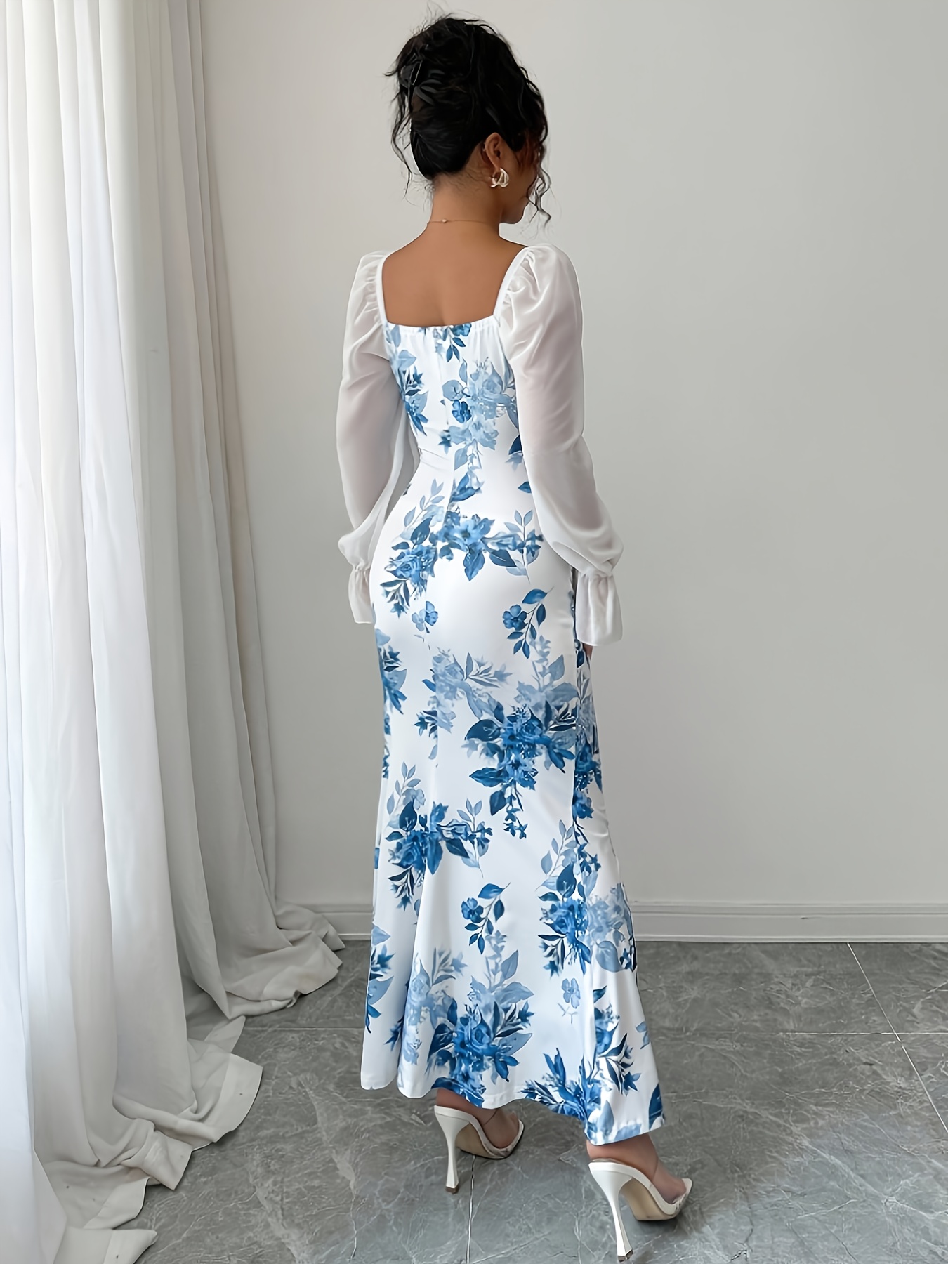 plus size elegant shoulder floral chiffon dress bow peplum - Temu Oman