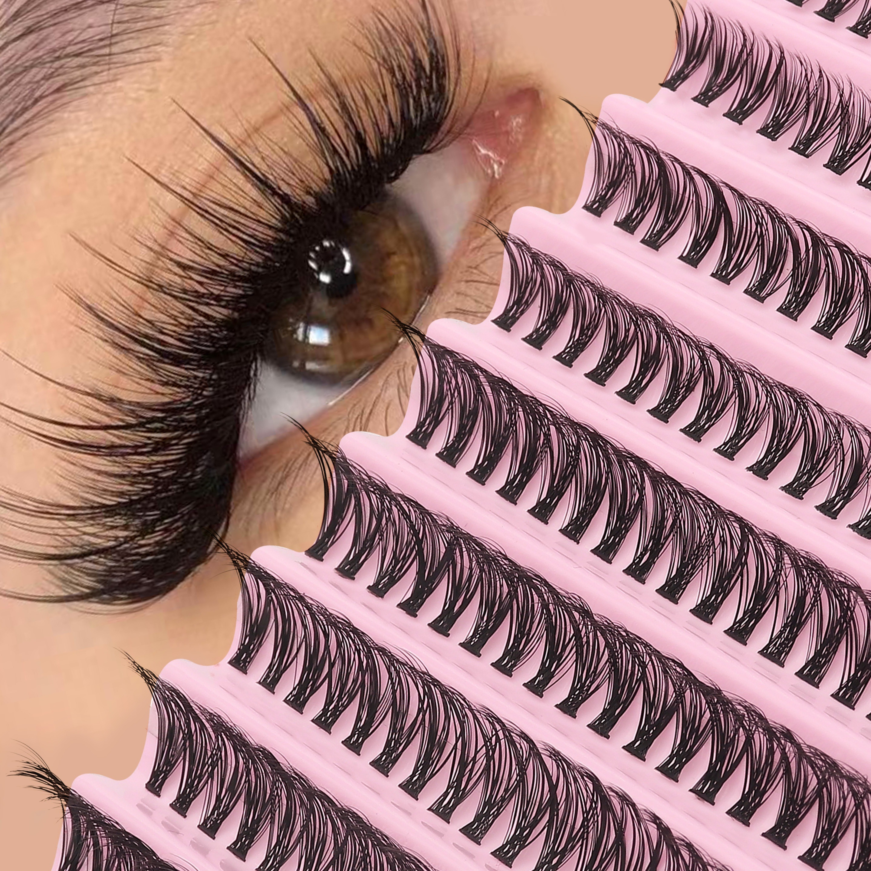 

Thick & Fluffy 200-strand D- Cluster Lashes, 14mm Mixed Lengths - Perfect For Beginners, Reusable Diy Lash Extensions